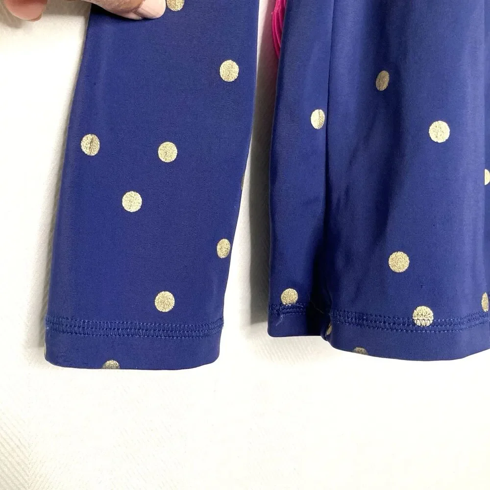 Boden Rash Guard Girls 9-10Y Navy Blue Gold Polka Dot UPF 40+ Swimsuit Set